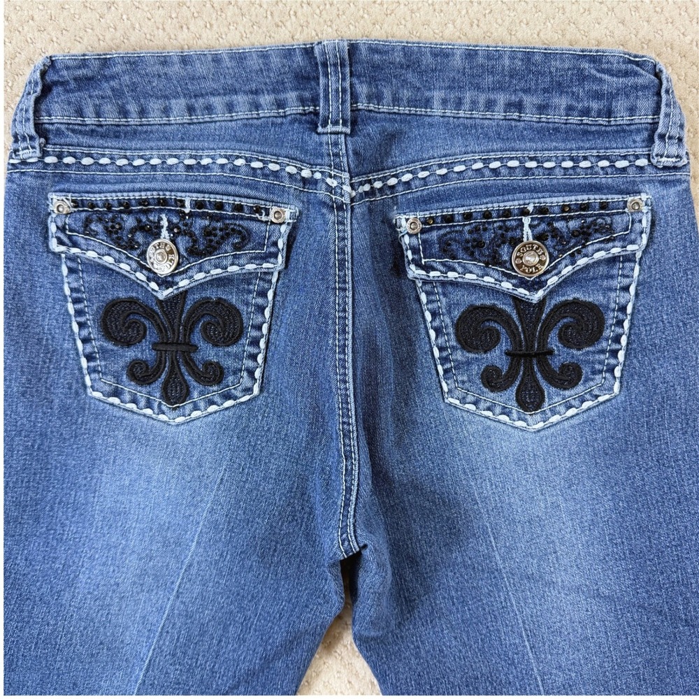 Y2K Southpole Low Rise Jeans VTG Juniors 9 Fleur De Lis Bootcut Blingy Pocket